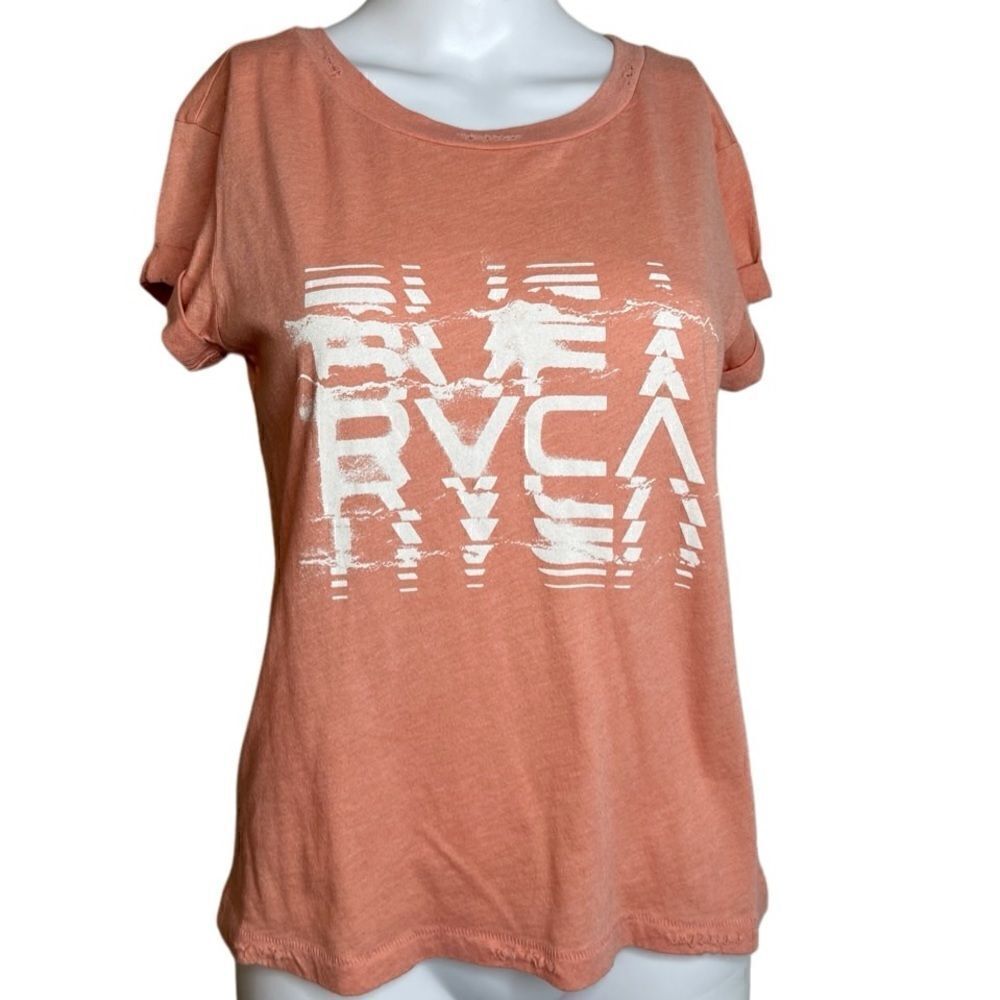 RVCA Short Sleeve Soft Graphic Tee Peachy Pink & White Size XS